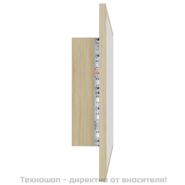 LED огледало за баня, дъб сонома, 60x8,5x37 см, акрил