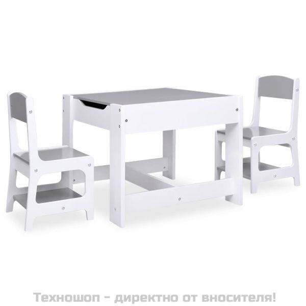 Детска масичка с 2 столчета, бяла, МДФ