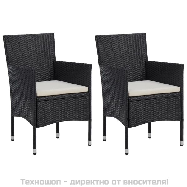 Градински трапезни столове, 2 бр, полиратан, черни