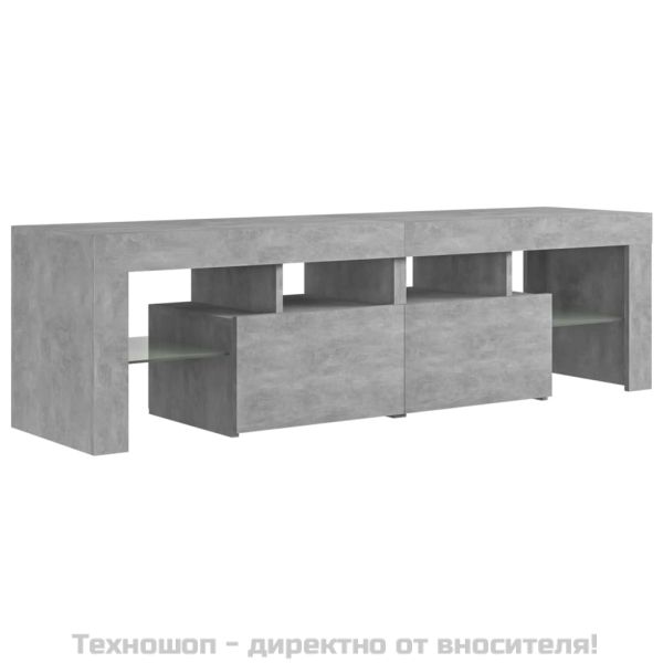 ТВ шкаф с LED осветление, бетонно сив, 140x36,5x40 см