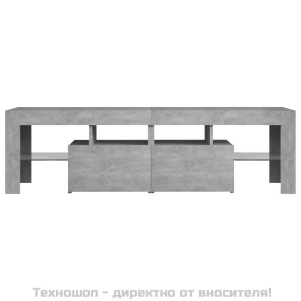 ТВ шкаф с LED осветление, бетонно сив, 140x36,5x40 см