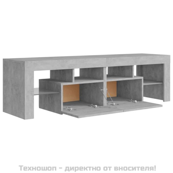 ТВ шкаф с LED осветление, бетонно сив, 140x36,5x40 см