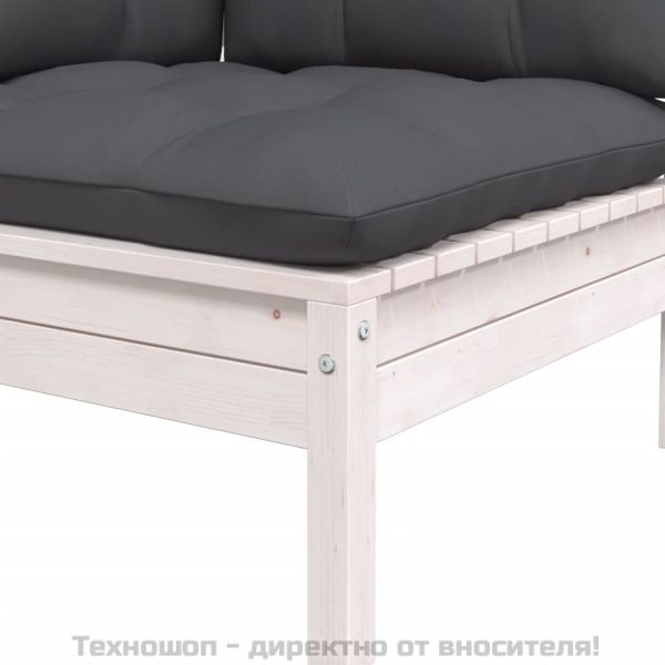 Градински ъглов диван с възглавници, бял, бор масив