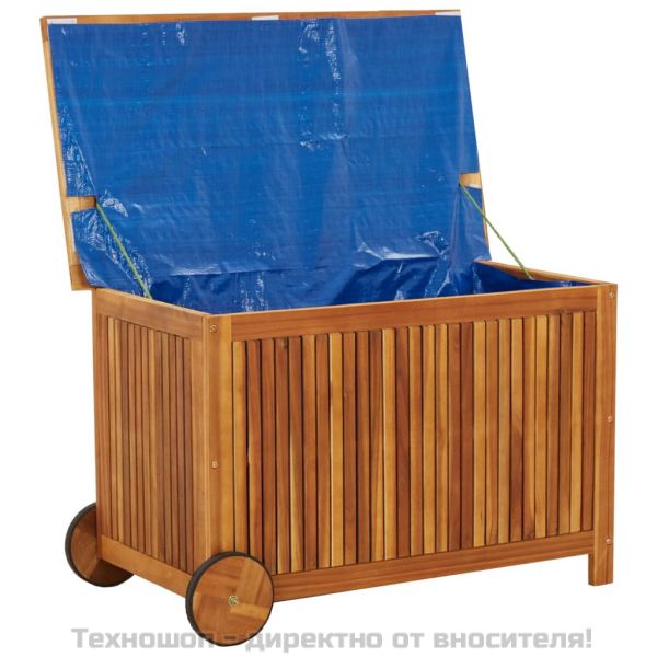 Градинска кутия за съхранение с колела 90x50x58 см акация масив