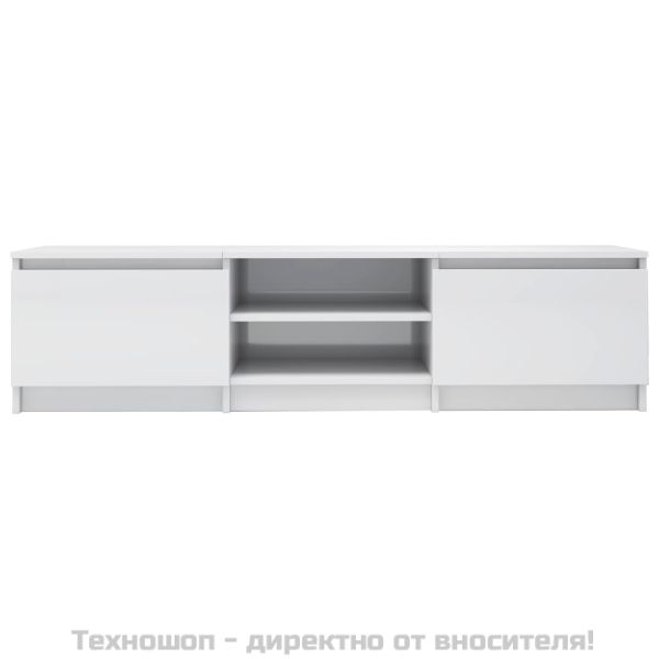 ТВ шкаф, бял гланц, 140x40x35,5 см, инженерно дърво