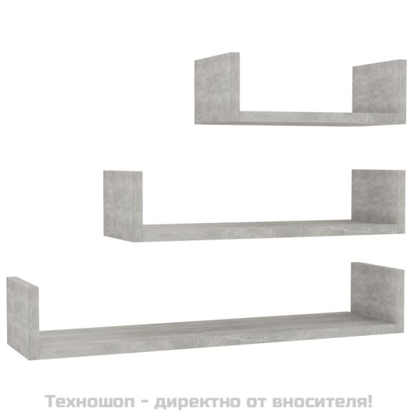 Стенни рафтове, 3 бр, бетонно сиво, инженерно дърво