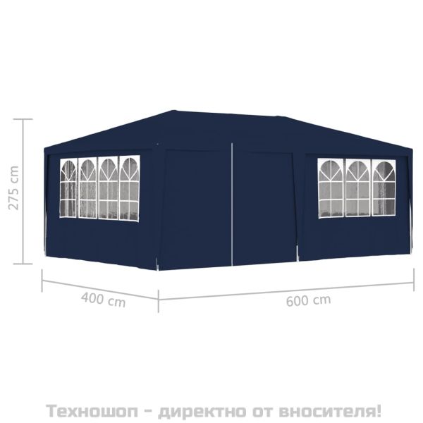 Професионална парти шатра със стени 4x6 м синя 90 г/м²