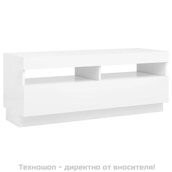 ТВ шкаф с LED осветление, бял, 100x35x40 см