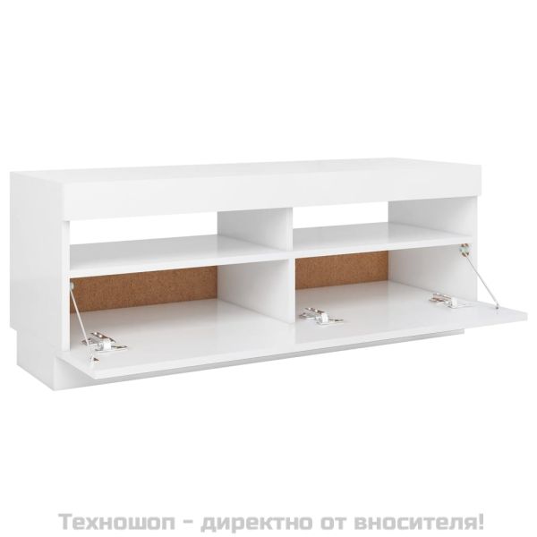ТВ шкаф с LED осветление, бял, 100x35x40 см