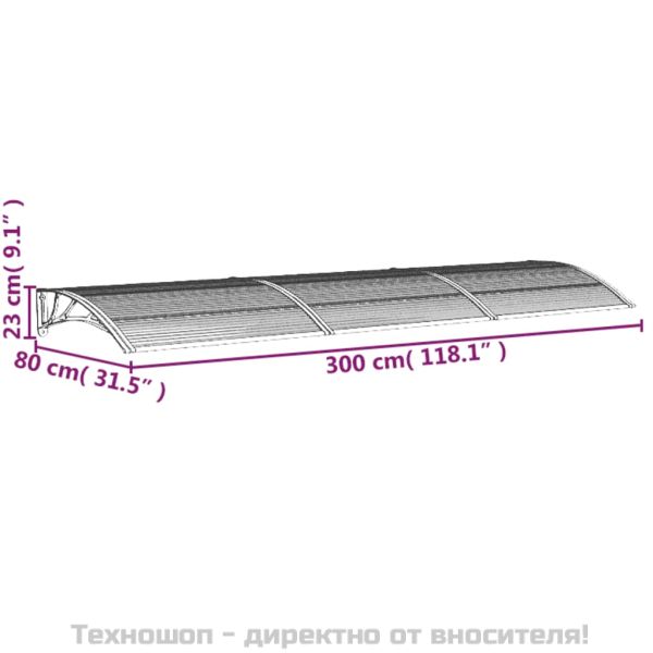 Навес за врата, сив, 300x75 см, поликарбонат