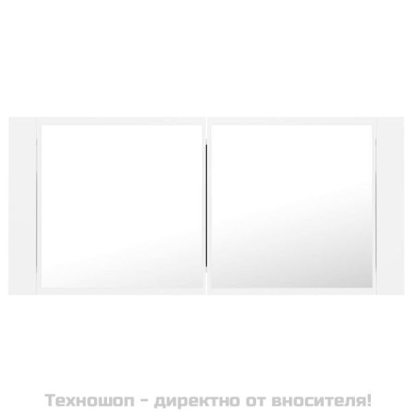 Шкаф с LED огледало за баня, бял, 100x12x45 см, акрил