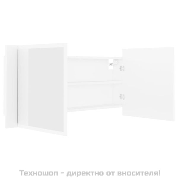 Шкаф с LED огледало за баня, бял, 100x12x45 см, акрил