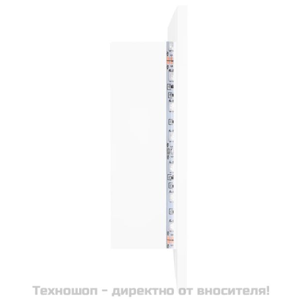 Шкаф с LED огледало за баня, бял, 100x12x45 см, акрил