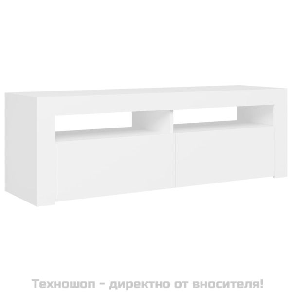 ТВ шкаф с LED осветление, бял, 120x35x40 см