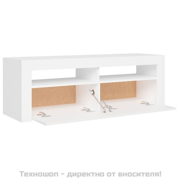ТВ шкаф с LED осветление, бял, 120x35x40 см