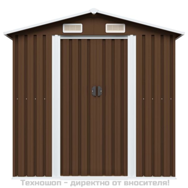 Градинска барака за съхранение, кафява, 204x132x186 см, стомана