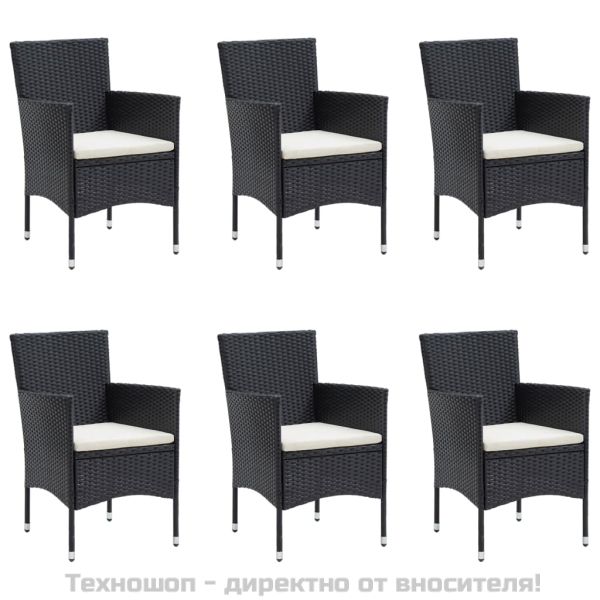 Градински трапезен комплект с възглавници 7 части черен