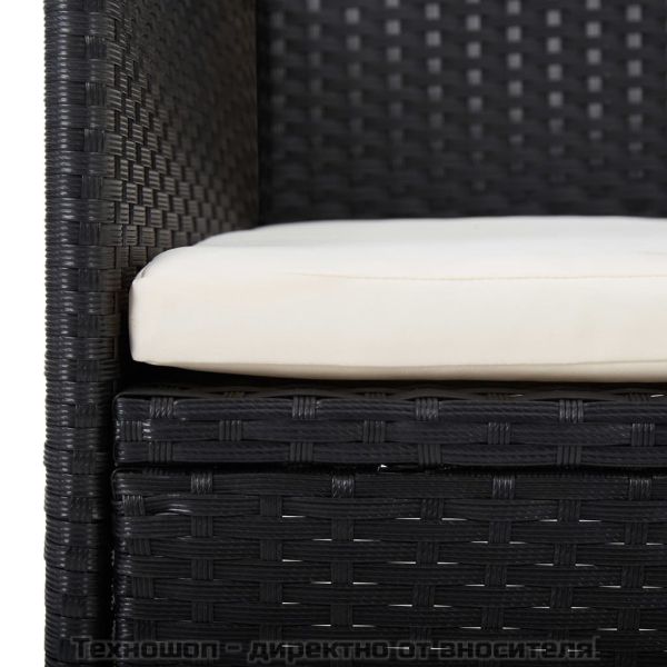 Градински трапезен комплект с възглавници 7 части черен