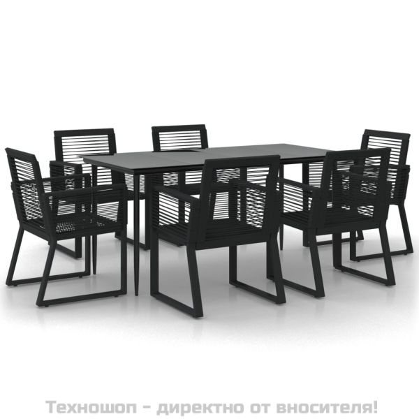 Градински трапезен комплект от 7 части, черно, PVC ратан