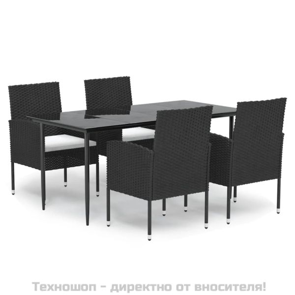 Градински трапезен комплект възглавници 5 части черен полиратан