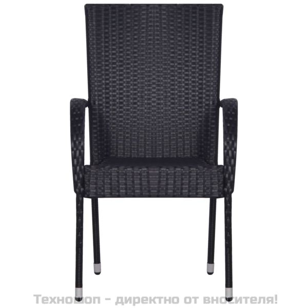 Градински трапезен комплект от 7 части, черно, полиратан