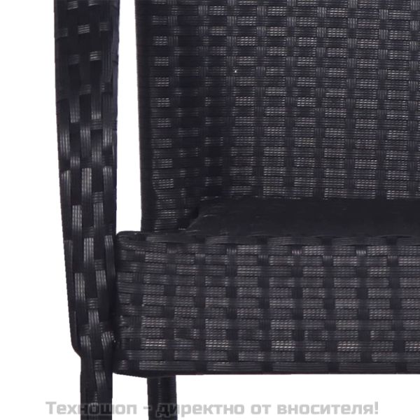 Градински трапезен комплект от 7 части, черно, полиратан