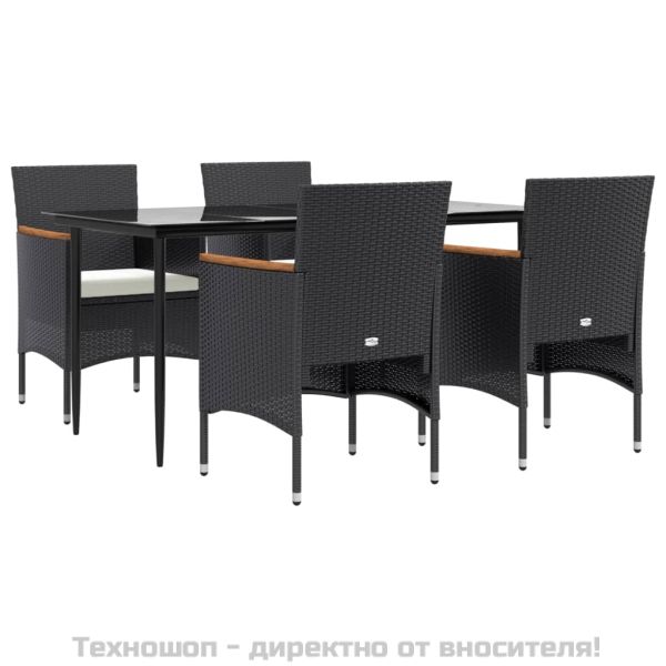 Градински трапезен комплект от 5 части с възглавници черен