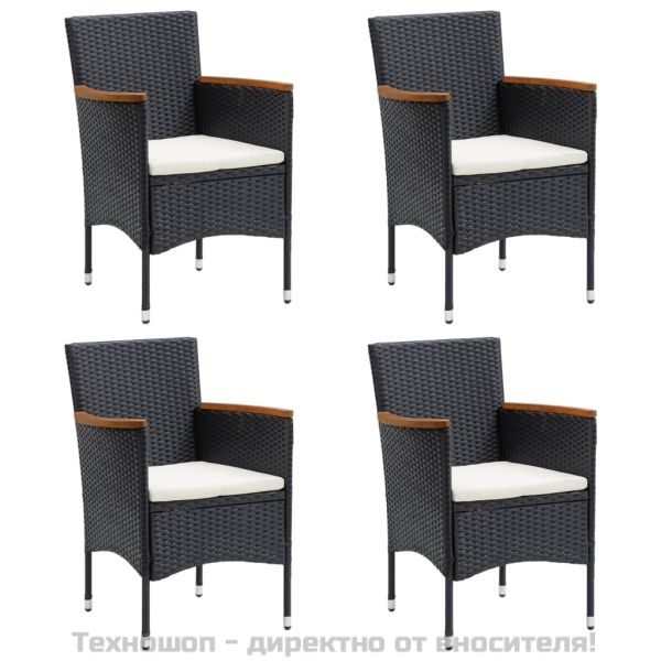 Градински трапезен комплект от 5 части с възглавници черен