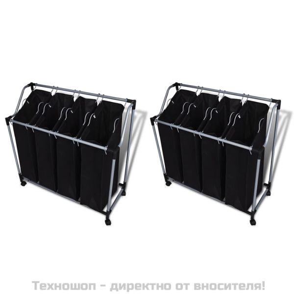 Стойка за сортиране на пране с торби, 2 бр, черно и сиво