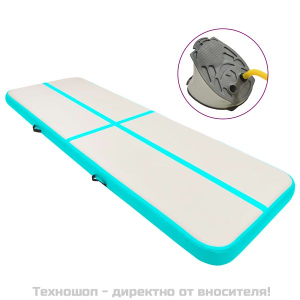 Надуваем дюшек за гимнастика с помпа, 400x100x15 см, PVC, зелен