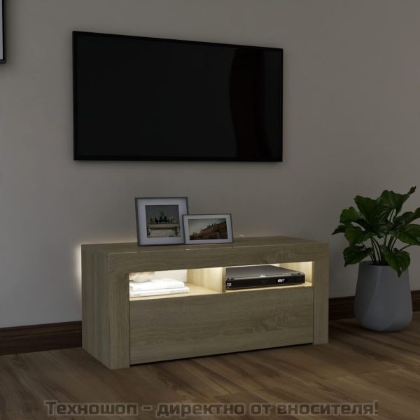 ТВ шкаф с LED осветление, сонома дъб, 90x35x40 см