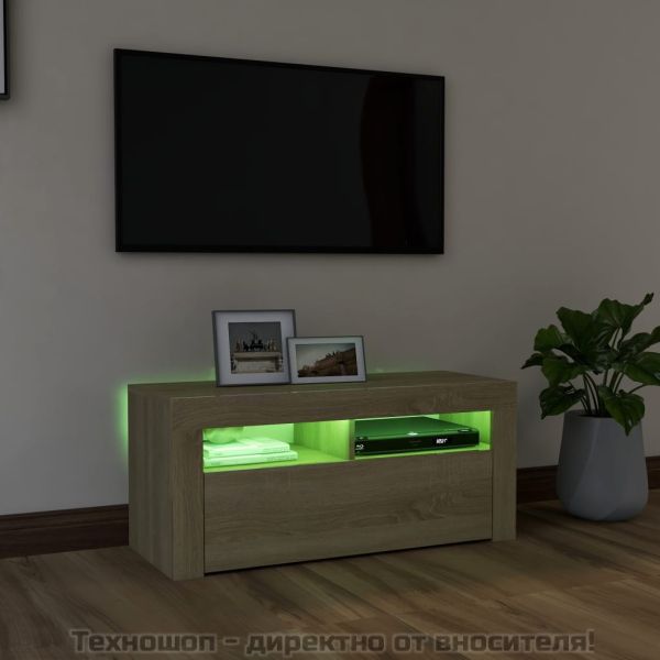 ТВ шкаф с LED осветление, сонома дъб, 90x35x40 см