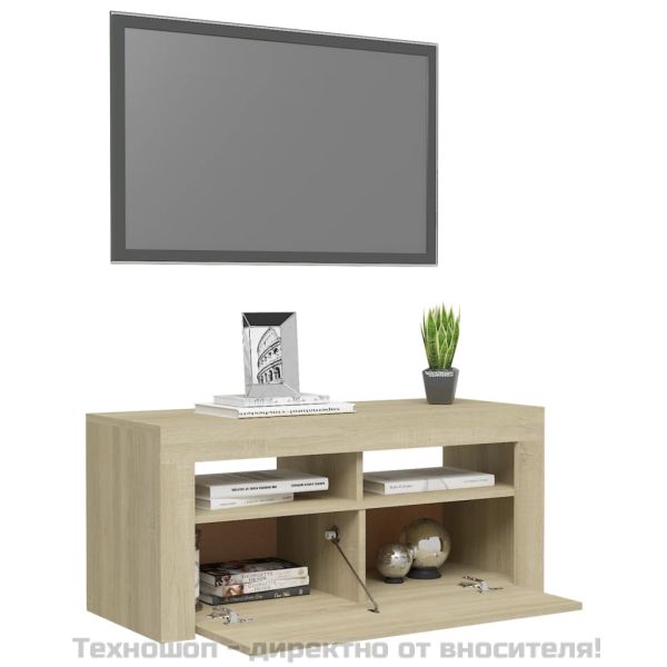 ТВ шкаф с LED осветление, сонома дъб, 90x35x40 см