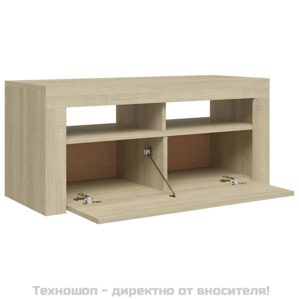 ТВ шкаф с LED осветление, сонома дъб, 90x35x40 см