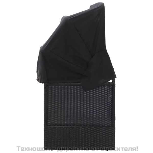 Градински диван със сенник, полиратан, черен