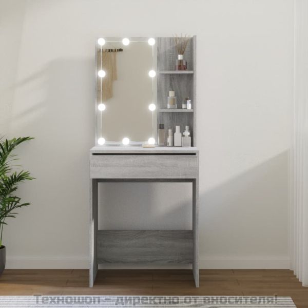 Тоалетка с LED, сив сонома, 60x40x140 см