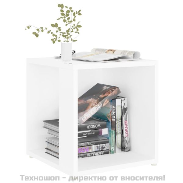 Странична маса, бяла, 33x33x34,5 см, инженерно дърво