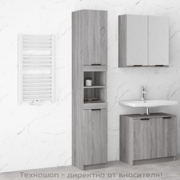 Шкаф за баня, сив сонома, 32x34x188,5 см, инженерно дърво