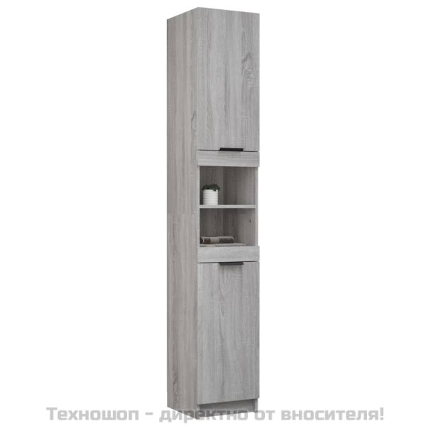 Шкаф за баня, сив сонома, 32x34x188,5 см, инженерно дърво