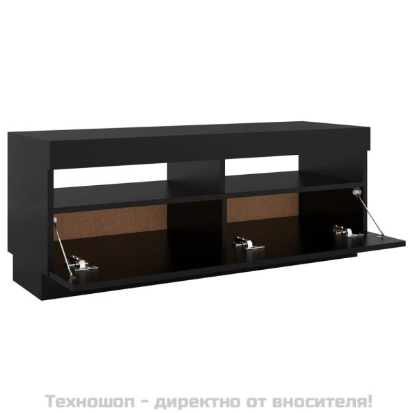ТВ шкаф с LED осветление, черен, 100x35x40 см