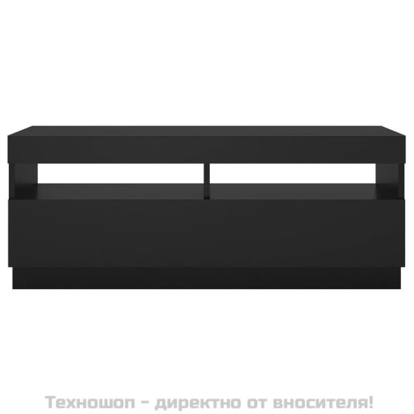 ТВ шкаф с LED осветление, черен, 100x35x40 см
