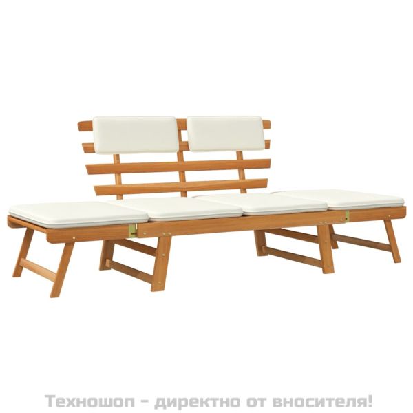 Градинска пейка с възглавници 2-в-1, 190 см, акация масив