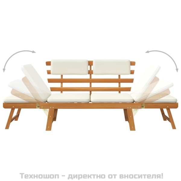 Градинска пейка с възглавници 2-в-1, 190 см, акация масив