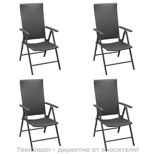 Градински трапезен комплект, 5 части, черен, полиратан