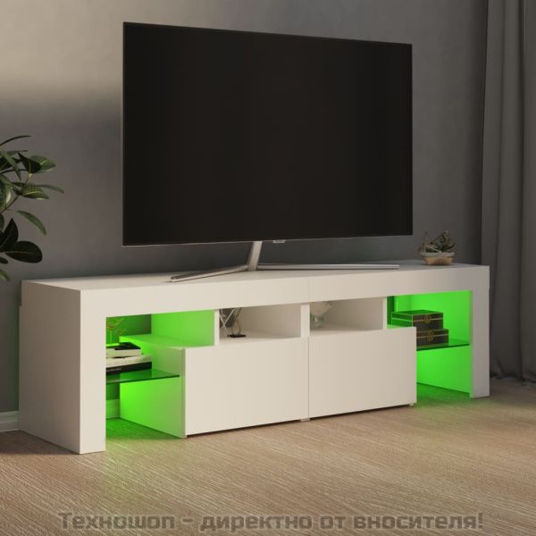 ТВ шкаф с LED осветление, бял, 140x36,5x40 см