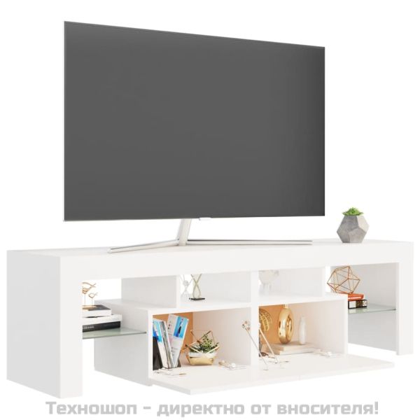 ТВ шкаф с LED осветление, бял, 140x36,5x40 см