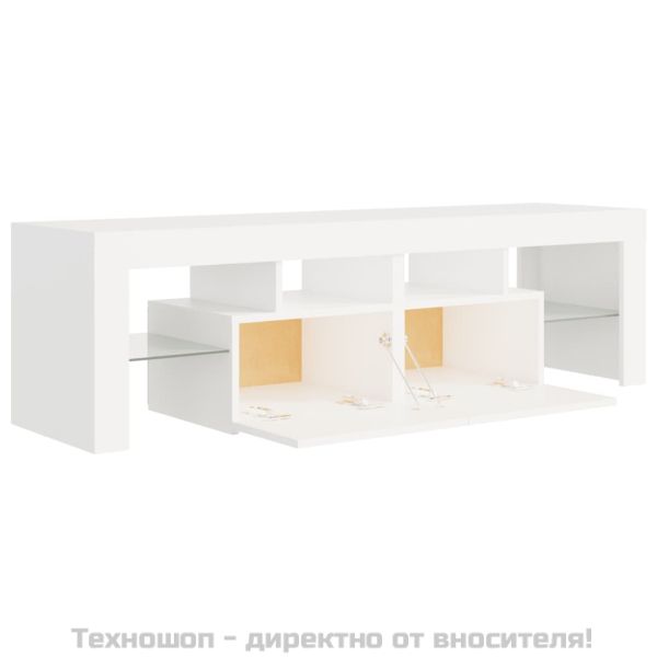 ТВ шкаф с LED осветление, бял, 140x36,5x40 см