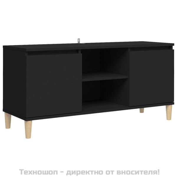 ТВ шкаф с крака от масивно дърво, черен, 103,5x35x50 см