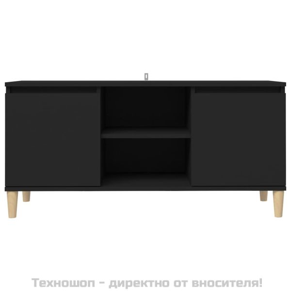ТВ шкаф с крака от масивно дърво, черен, 103,5x35x50 см