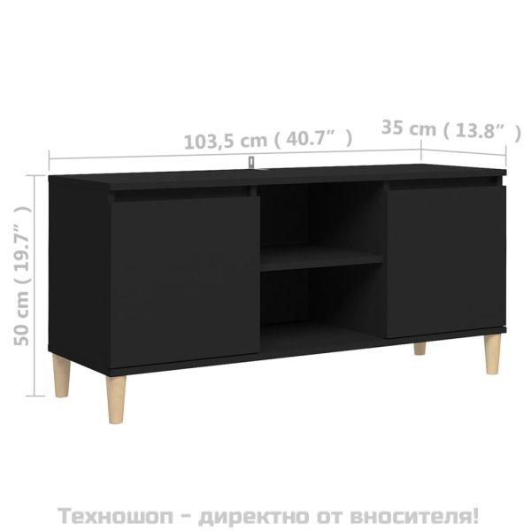 ТВ шкаф с крака от масивно дърво, черен, 103,5x35x50 см